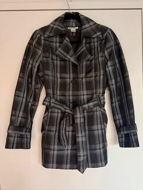 Dalia Collection Plaid Belted Trench Rain Coat